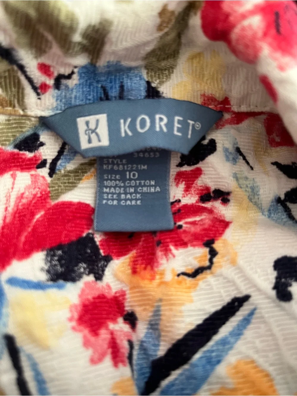 NWOT Koret Floral Button-Front Jacket - White with Red & Blue size 10